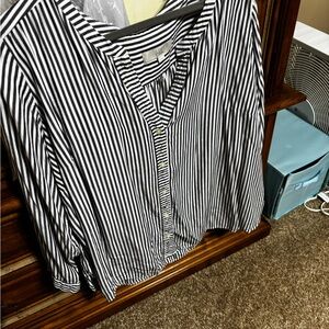 LOFT Black and White Striped Button Down Shirt